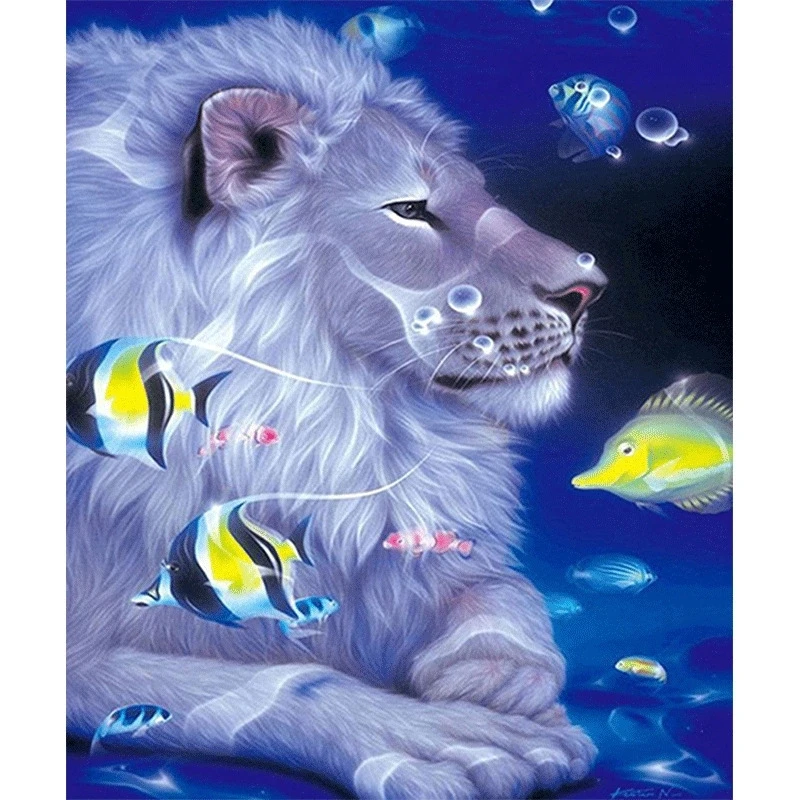 

Full Square/round Diamond 5D DIY Diamond Painting Lion and fish Embroidery Cross Stitch Rhinestone Mosaic Home Decor