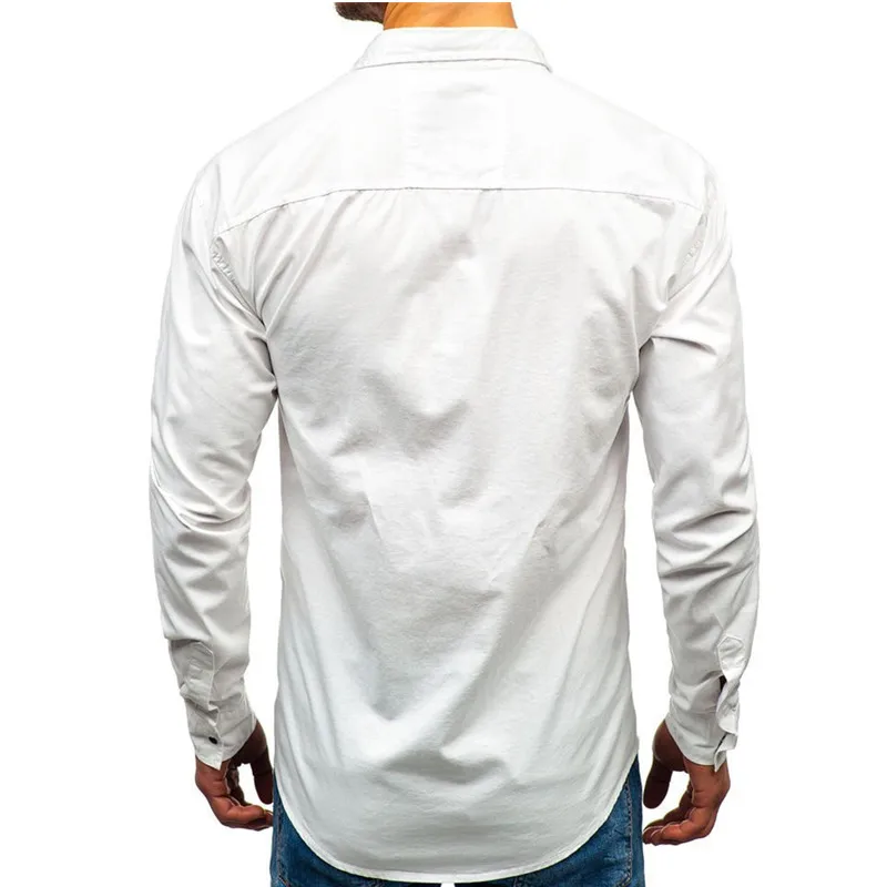 Осенняя модная мужская Повседневная рубашка, мужская рубашка с несколькими карманами, однотонная хлопковая рубашка с длинными рукавами, мужские тонкие топы, мужские рубашки