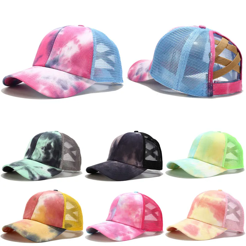 2020 Ponytail Baseball Cap Women Distressed Washed Cotton Trucker Caps Casual Summer Snapback Hat Glitter Brim Satin Dad Hats cap