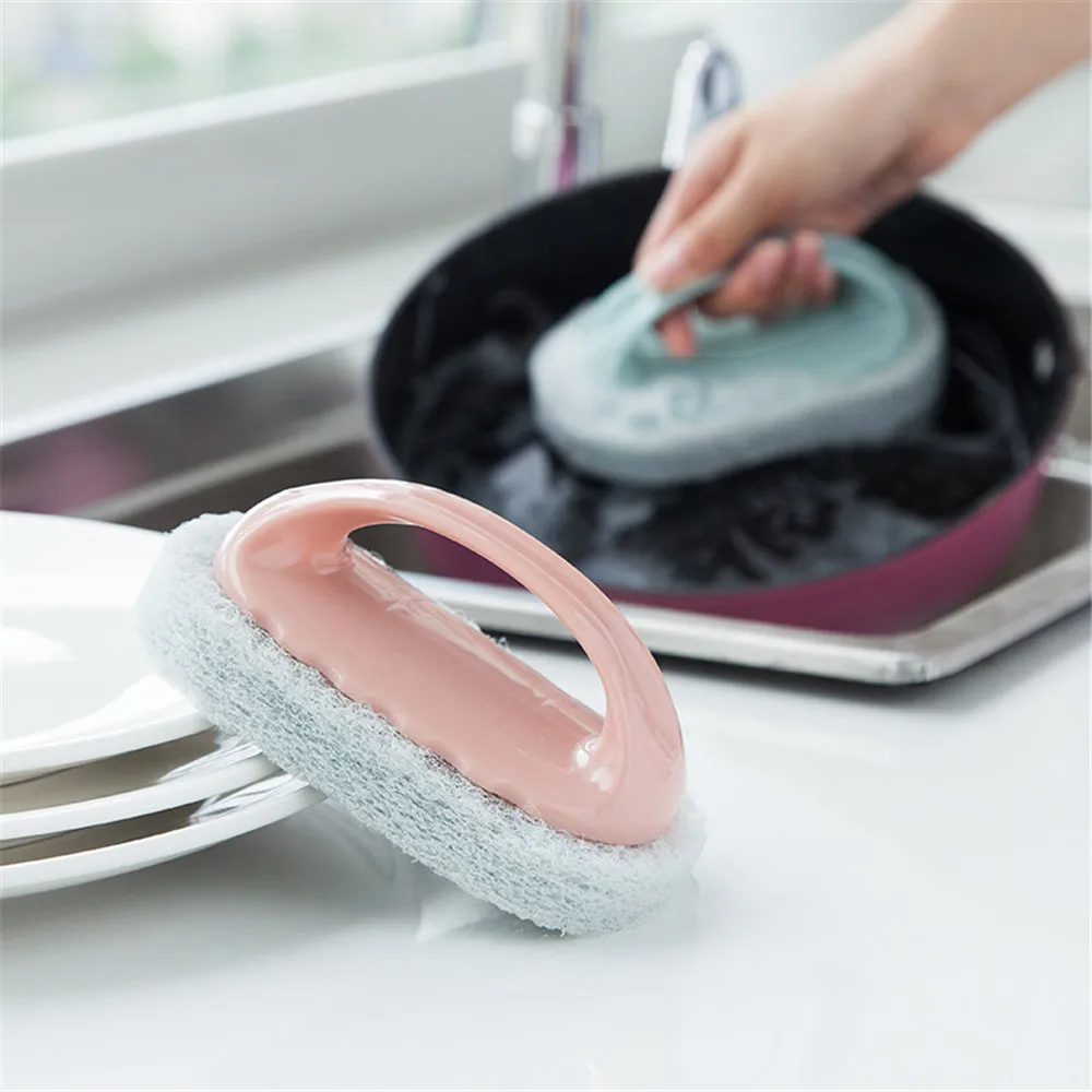 

Strong Decontamination Sponge Brush Tiles Magic Sponge Tools Bath Brush Plastic Handle Kitchen Dishwashing Brush Cleaning Tool