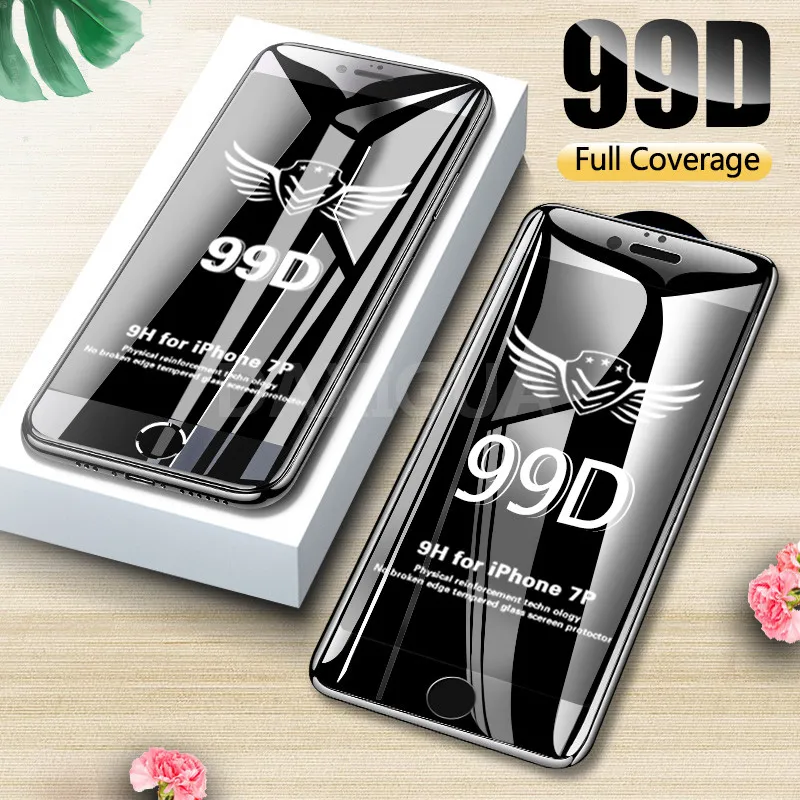 Защитное стекло с закругленными краями 99D для iPhone 7 8 6 6S Plus закаленное экрана X XR XS