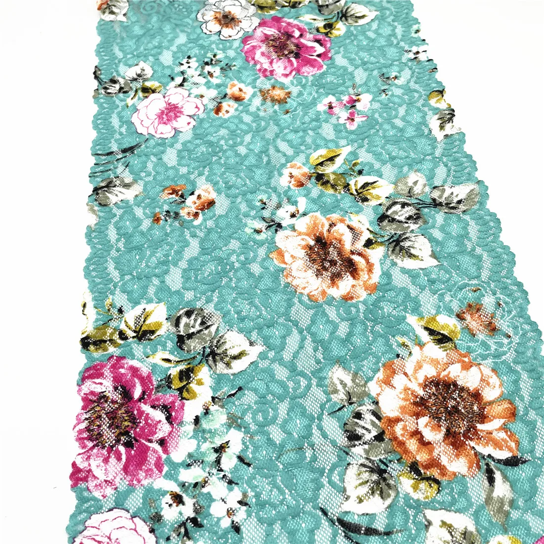 3y/lot Width 11 inch 28cm Floral Green Stretch Elastic Wide Lace Trim Garment Sewing Applique Costume Lace Fabric Skirt Material 5