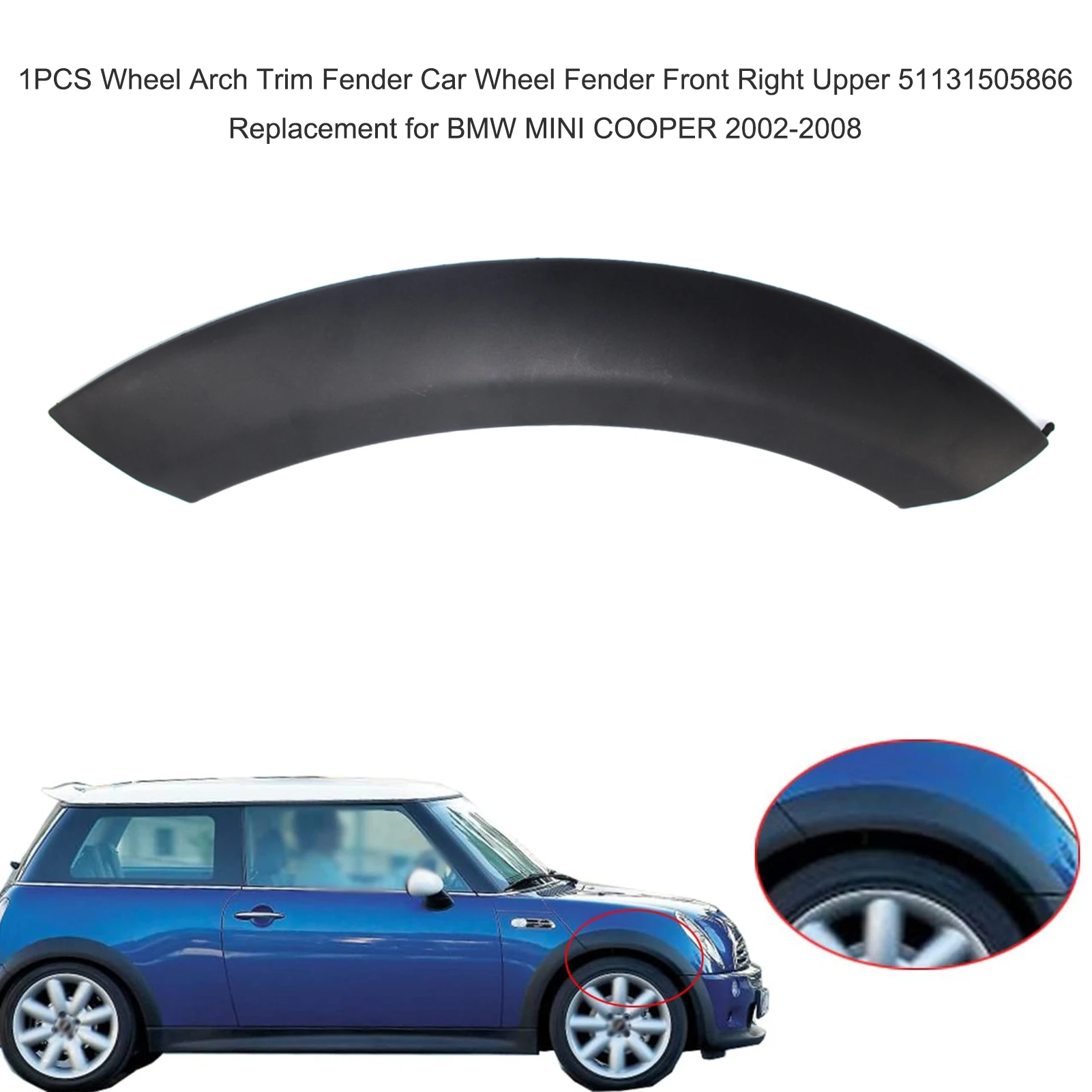 Car Wheel Fenders 1PCS Wheel Arch Trim Fender Car Wheel Fender Front Left Upper 51131505867 Replacement for BMW MINI COOPER 2002-2008