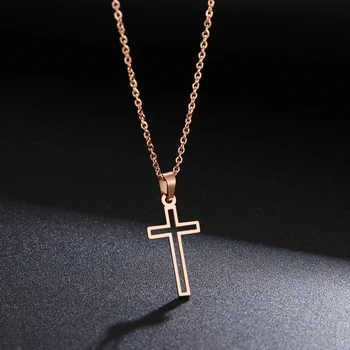 DOTIFI Stainless Steel Necklace For Women Lover’s Gold And Rose Gold Color Chain Cross Necklace Small Cross Religious Jewelry
