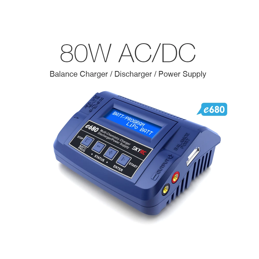 

SKYRC e680 80W AC/DC Balance Charger Discharger 13.8V DC Power Supply for LiPo Li-ion LiFe NiCd NiMH PB LiHV RC Drone Battery