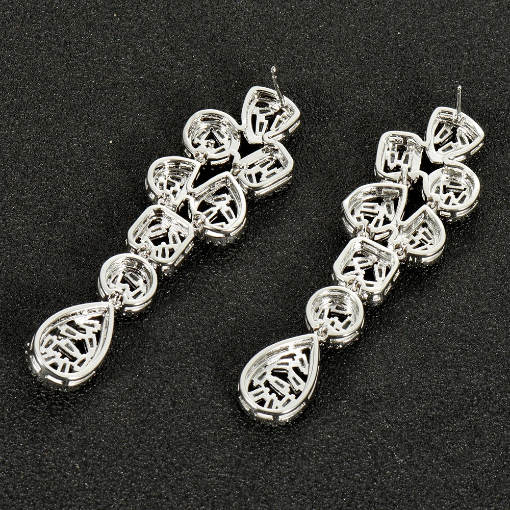 HIBRIDE Clear Full Micro Cubic Zirconia Pave Women Bridal Engagement Long Drop Earrings Party Jewelry Accessories bijoux E-982 - Image 3