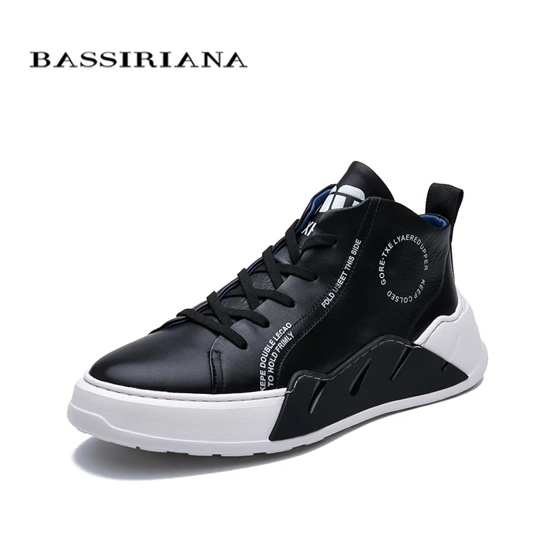 BASSIRIANA autumn new black white men's shoes leather breathable British fashion flat bottom shoes free shipping