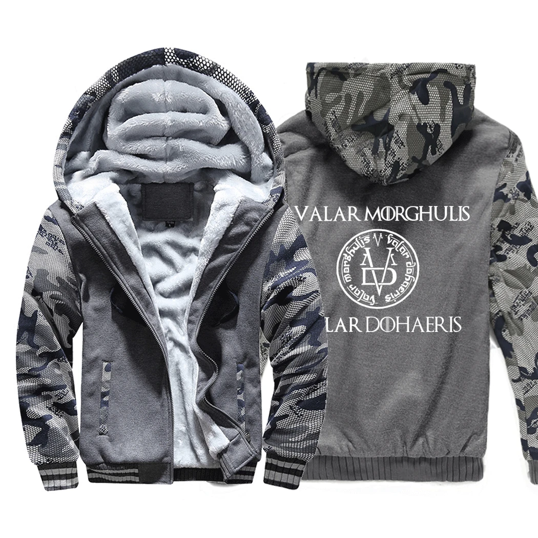 Valar Morghulis, толстовка с капюшоном для игры престолов Camo Valar Dohaeris, мужская зимняя куртка, Флисовая теплая камуфляжная верхняя одежда, новинка, толстовка