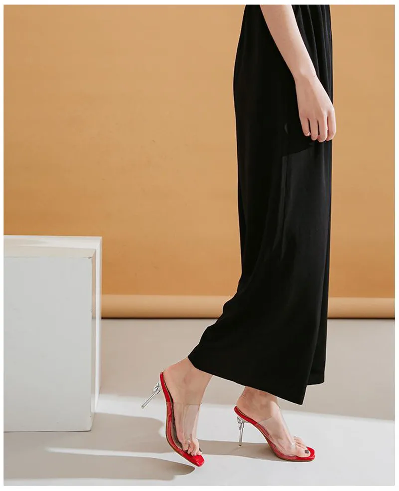 Crystal Transparent Women Slippers Peep Toe High-Heeled Slides Thin Small Heel Clear Shoes Woman Sexy Pointed Toe Summer Sandals (2)