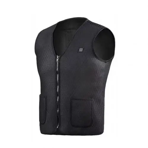 Зимний жилет без рукавов из бархата, теплый жилет с подогревом, зимняя одежда с USB электрическим подогревом, унисекс, теплый жилет на молнии с карманом - Цвет: Черный