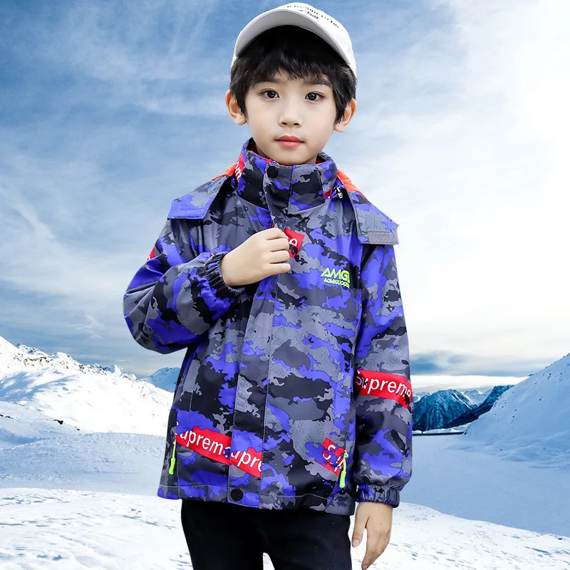 Камуфляжные куртки для мальчиков, 3 в одном, 2 предмета, флисовые, съемные, на открытом воздухе, ветрозащитные, даже шапка, толстая, зарядная одежда для детей
