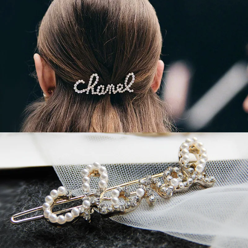 

New European Show Pearl Temperament Side Liu Haihai Clip Goddess Small Letter Rhinestone Pearl Hair Clip Girls Hair Accessories