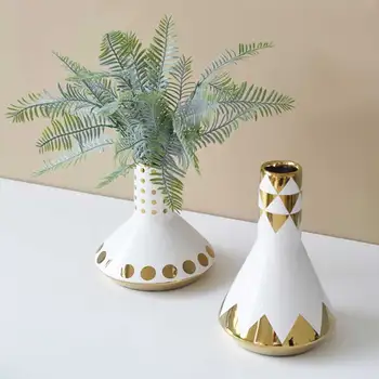 

MEILING Ceramic Geometric Vase Gold Dots Triangle Nordic Home Room Accessories Decor Personalized Flower Planter Decorative Vase
