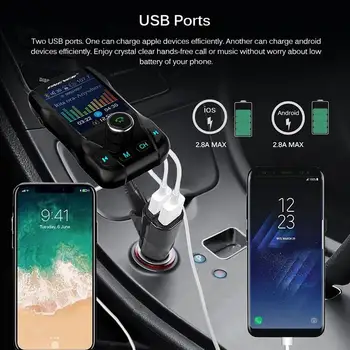 

Hot Onever FM Transmitter Wireless Bluetooth Handsfree Color Screen Car Kit 360 rotatable Car MP3 Audio with 5V 2.1A Dual USB Ch