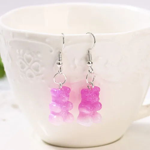 1Pair  Women Drop Earrings  Glitter Gummy Bear Crafts Multicolor Resin Charms Fashion Jewelry Diy Making as picture