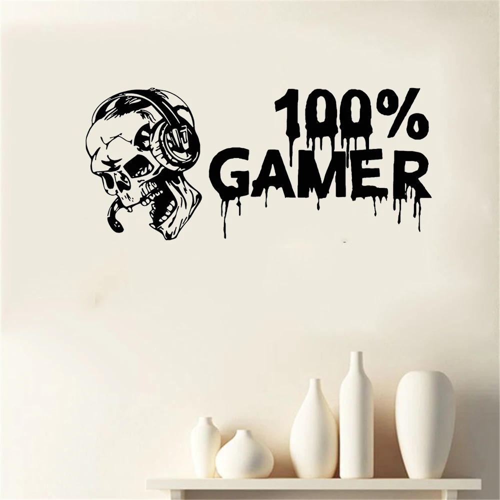 100% игровая виниловая наклейка с черепом гарнитура для видеоигр декор комнаты