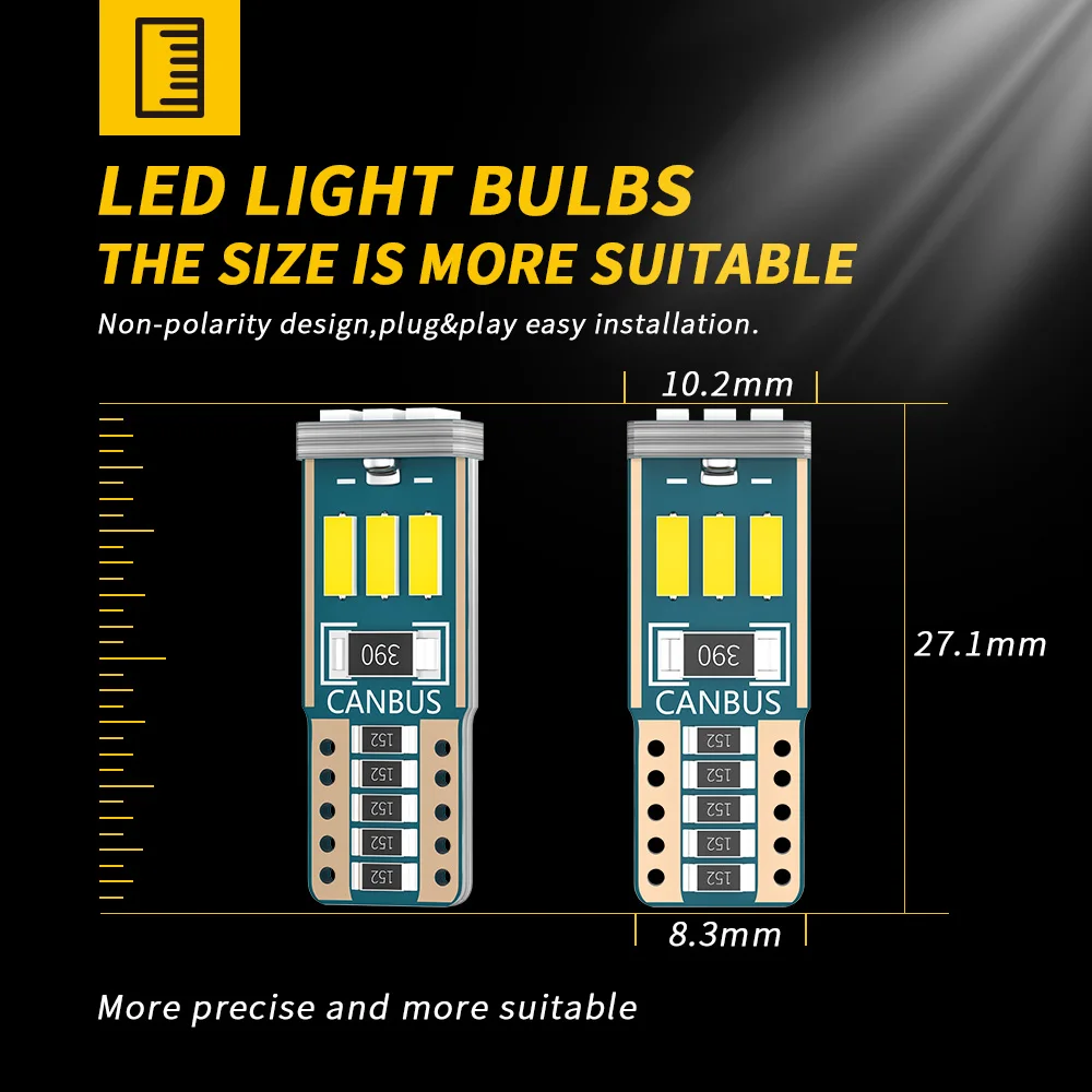 DXZ 200PCS T10 LED Car W5W LED Bulbs 9-SMD Canbus 168 194 White Car Interior Dome Light Clearance Lights Error Free Non-polar 2