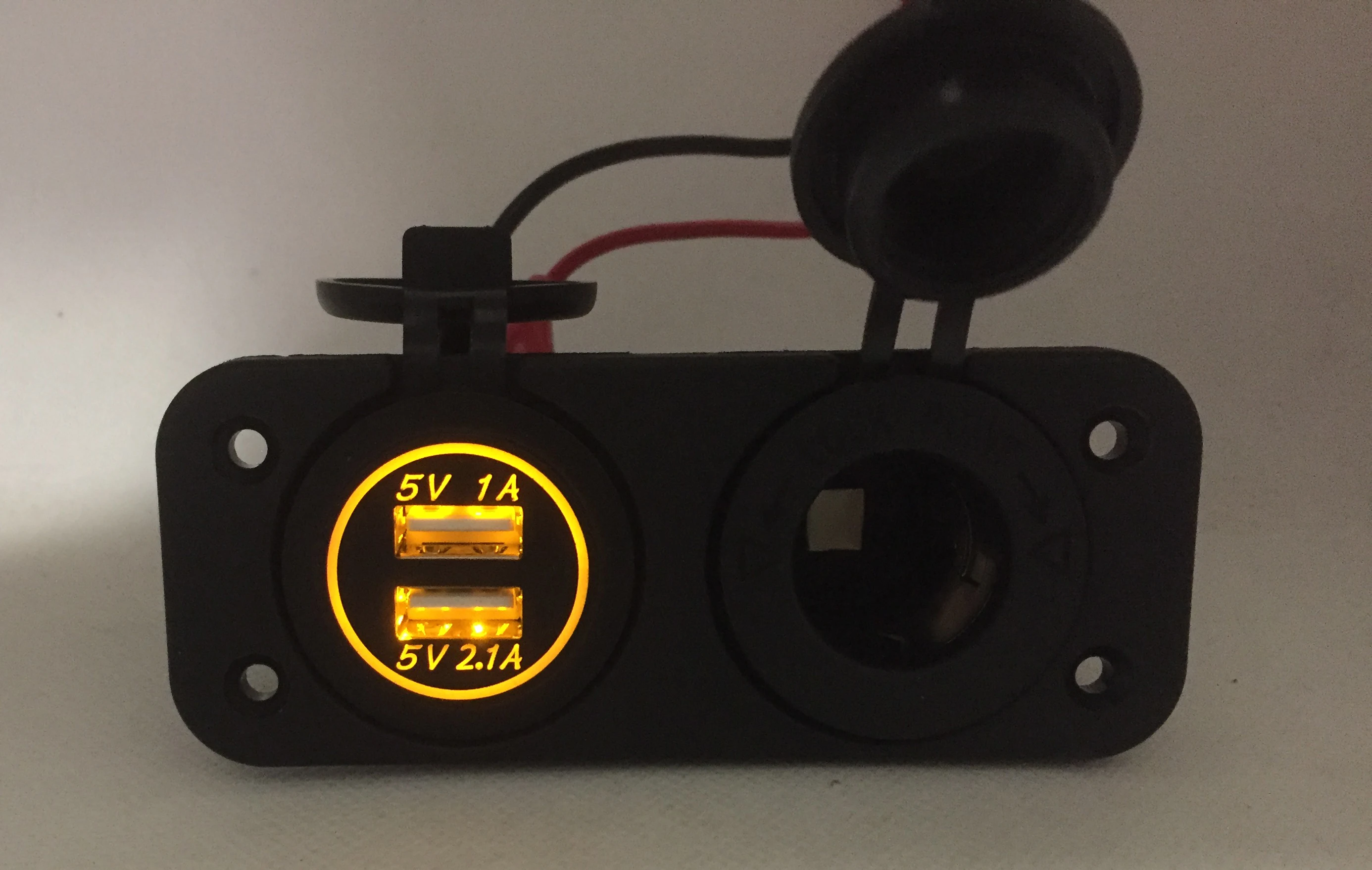 DC 12 V-24 V прикуриватель+ двойной USB разъем питания панель 2.1A/1A USB зарядное устройство для автомобиля лодки мотоцикла зеленый синий красный желтый - Название цвета: Цвет: желтый