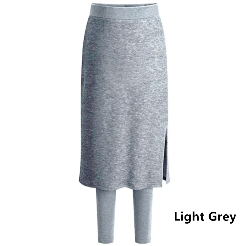 Light Gray Elastic Waist Winter Bust Thicken Fake Two Pieces Female High Waist Mid-length Skirt Pants Autumn Keep Warm girls - Цвет: Light Gray