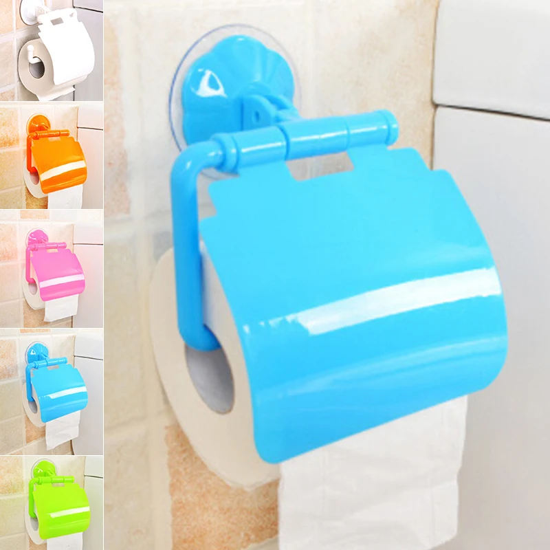 Plastic Wall Mount Plastic Suction Cup Bathroom Toilet Roll Paper Holder&Cover