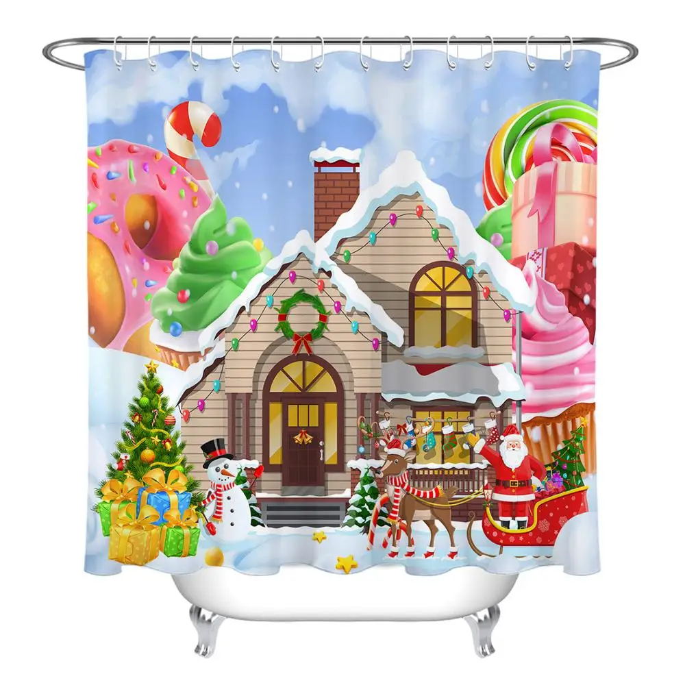 Only Curtain Мультяшные дизайнерские рождественские детские занавески для душа Candyland Candy House, Санта Клаус, снег, занавески для ванной, детский Декор, подарки - Цвет: Only Curtain