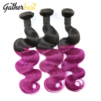 

Cheap Bundle Brazilian Body Wave Ombre Extensions Human Hair Color 1B/Purple Ombre Human Hair Bundles 1/3/4 Wet And Wavy Bundles