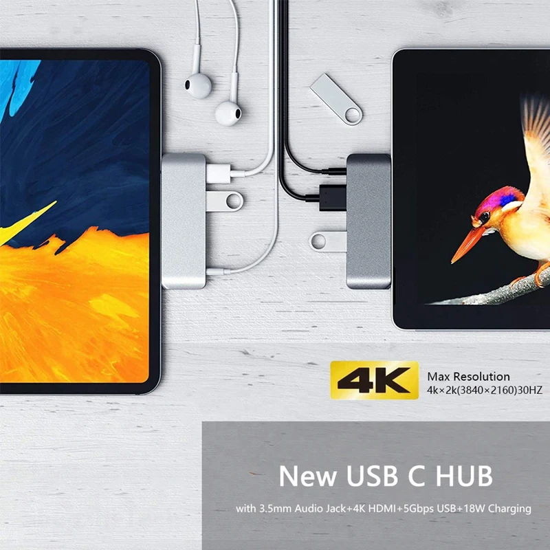 USB C концентратор с 3,5 мм аудио разъемом 4K HDMI 5 Гбит/с USB порт 18 Вт зарядка мульти концентратор для для IPad ноутбука планшета Настольный смартфон