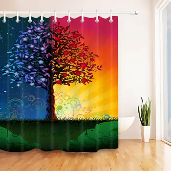 

Custom Abstract Day Night Tree Shower Curtain Waterproof Fabric Bathroom Hooks