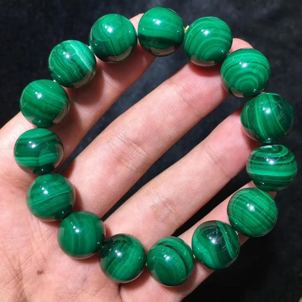 Natural Newly Green Malachite Chrysocolla Bracelets Woman Men Stretch Crystal Big Round Beads Bracelet 14mm AAAAA