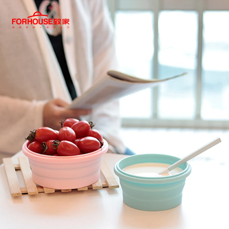 Силиконовый Складной Портативный Ланч бокс миска для микроволновой печи Круглый