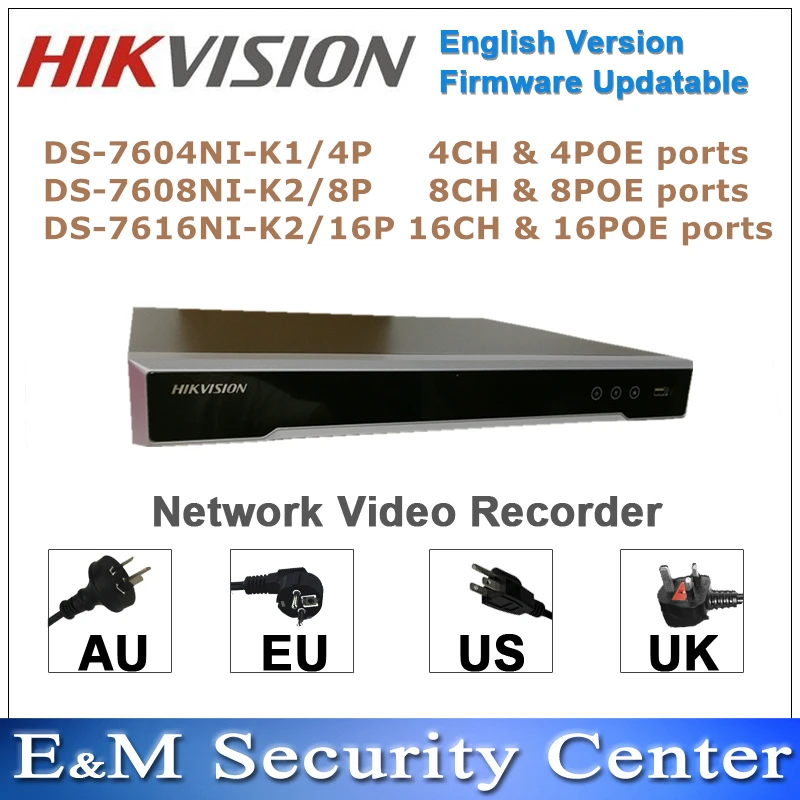 Оригинальный Hikvision английский сетевой видеорегистратор NVR DS 7604NI K1/4P 7608NI K2/8P 7616NI