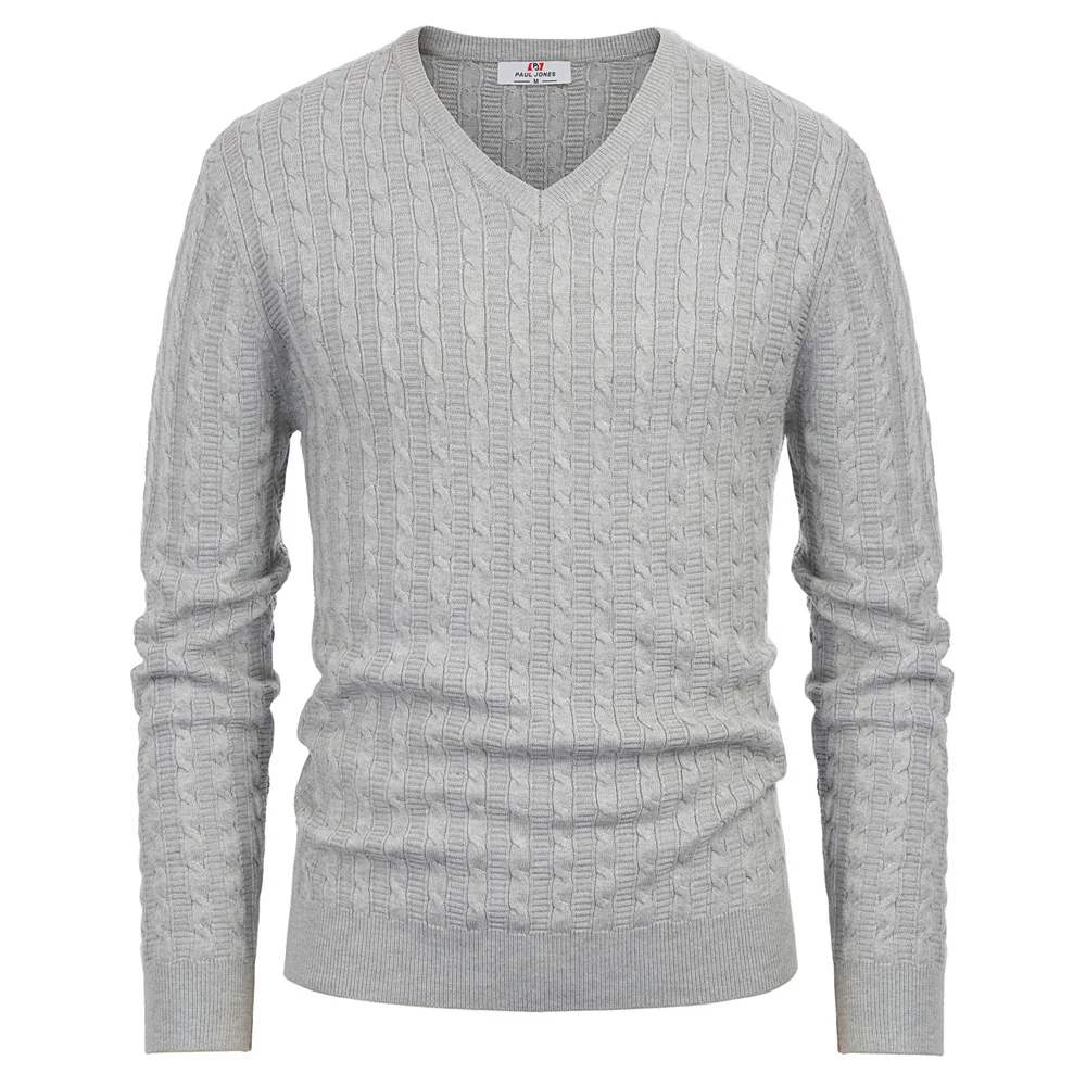 Мужские вязаные свитера на осень и зиму, Модные свободные однотонные мужские свитера с длинным рукавом и v-образным вырезом, облегающие вязаные топы