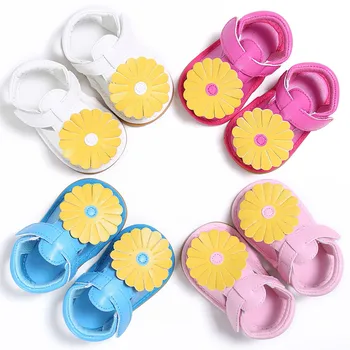 

Baby Girl's Soft Sole Sunflower Crib Shoes Summer Prewalker Hard Outsole Outside Shoes