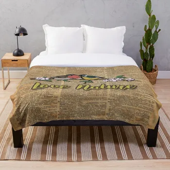 

Small Birds On Tree Branch Vintage Diction Throw Blanket Soft Sherpa Blanket Bed Sheet Single Knee Blanket Office Nap Blanket