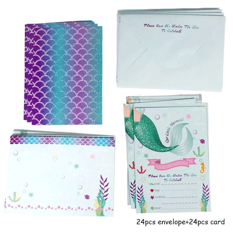 card 24set 3 шт Русалочка хвост бумажный мешок детский душ вечерние экологически чистые крафт бумажный подарочный пакет мешок для русалки тема вечерние поставки - Цвет: card 24set