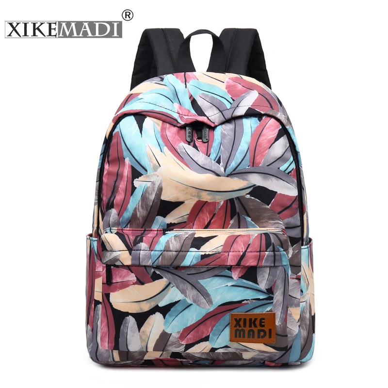 Backpack-Design Packbag Womens XIKEMADI School-Bags Travel Girls Anti-Theft Youth Feather-Print