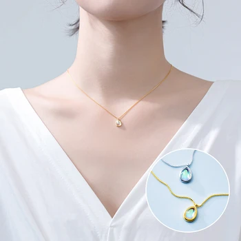

Mocanie Hight Quality 925 Sterling Silver Colorful Water Drop Pendant Necklace for Women Box Chain Japanese Style Fine Jewelry