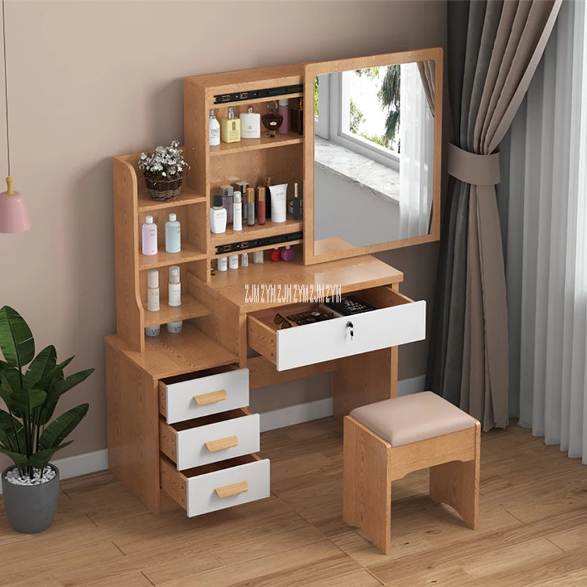 Modern Bedroom Vanity Set with Mirror, Drawer, Lock, and Stool - Simple Design, Durable Density Board Dressing Table image 5