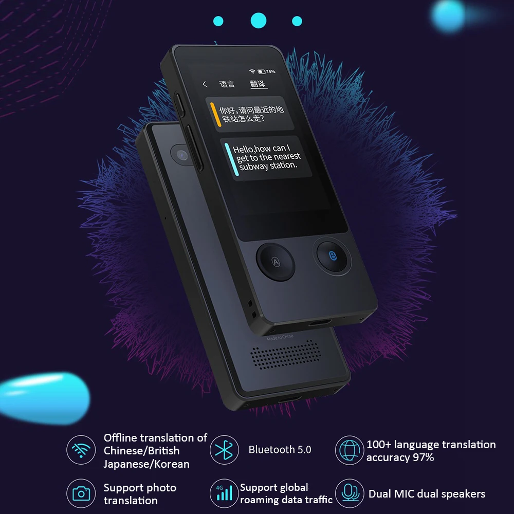 

WOOASK W06 AI Voice Photo Translator with 3.1 Inch Contact Screen 4G WIFI 126 Languages Travel Business Translation