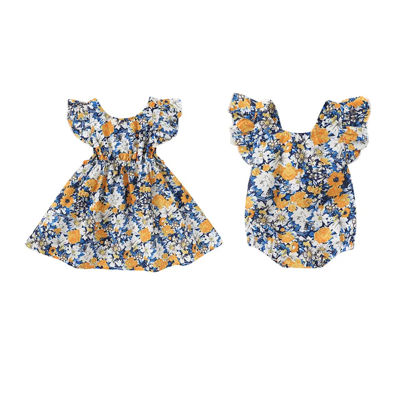Ropa de algodón para bebé, conjunto de atuendo Floral, pelele a juego, vestidos, novedad de Verano de 2020