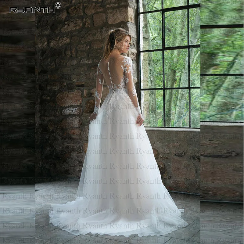 Индивидуальный заказ Vestido de noiva Robe de mariee сексуальная Чистая Иллюзия с длинными рукавами Кружева линия Свадебное платье богемные свадебные платья