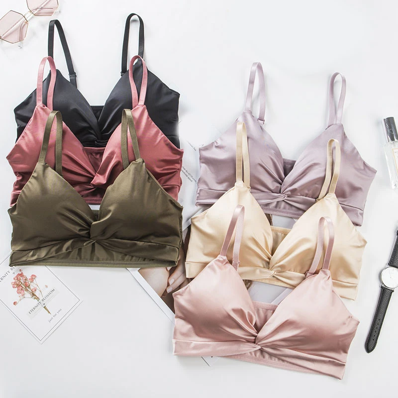 2021 Female Summer Crop Tank Top Women Fashion Deep V Lace Bras Embroidery Floral Tank Top Bra Wrapped Chest Camisole Padded Bra