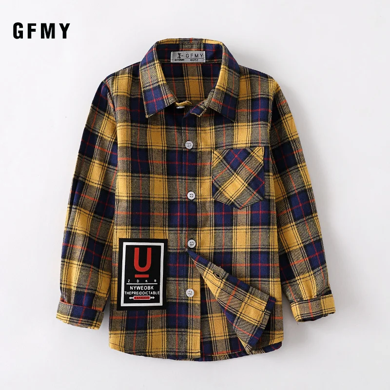 yellow lattice GFMY/ г. Осенняя хлопковая Модная рубашка в клетку с длинными рукавами для мальчиков От 2 до 14 лет повседневная одежда для больших детей может быть пальто - Цвет: yellow lattice