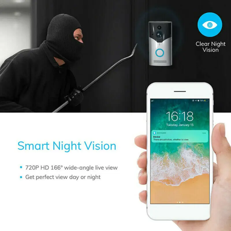 

WiFi Doorbell Wireless Video Two-Way Talk Security Camera Night vision