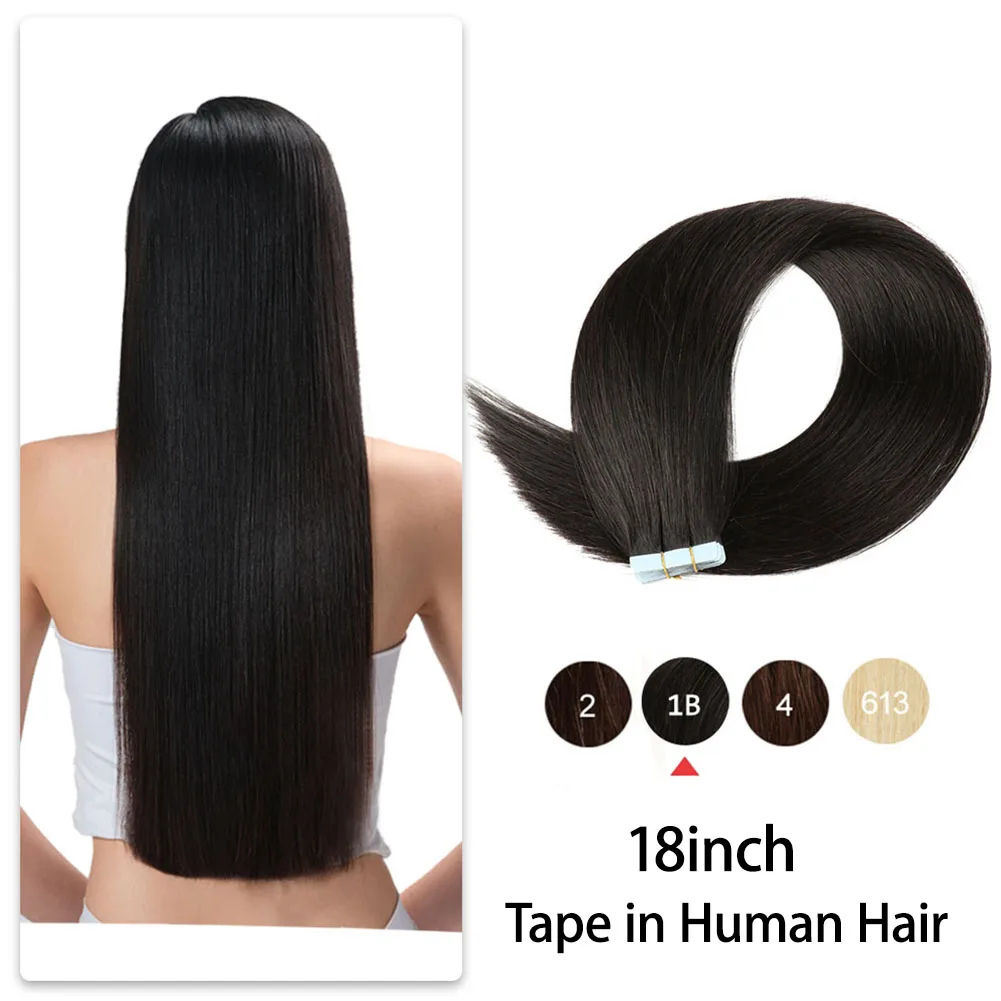 Cinta de 20 piezas de 18 pulgadas en extensiones de cabello humano cabello doble dibujado liso Invisible trama de piel pelo de PU
