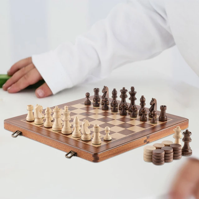  15 Inch Wooden Chess and Checkers Set 2 in 1 Checkers