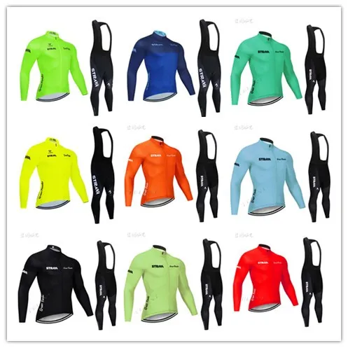 2020 STRAVA Pro Team с длинным рукавом комплект Джерси комбинезон Ropa Ciclismo велосипедная