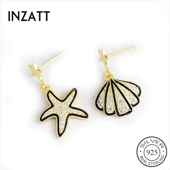 

INZATT Real 925 Sterling Silver Zircon Shell Starfish Stud Earrings For Fashion Woman OL Fine Jewelry Minimalist Accessories