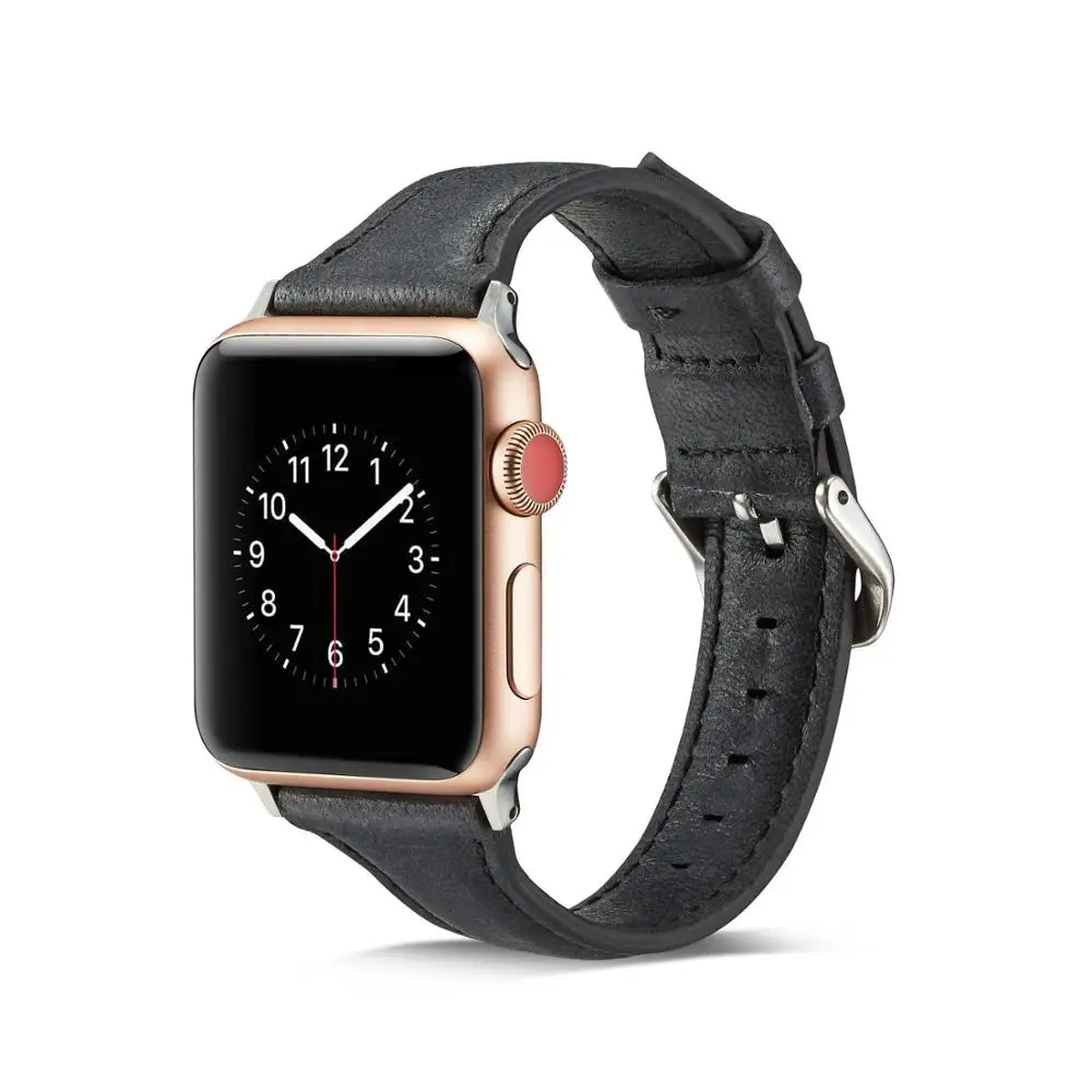 Новейшая модель; кожаный ремешок для наручных часов Apple Watch, версии 5/4/3/2/1 для наручных часов IWatch, ремешок 42 мм, 38 мм, 40 мм 44 Спортивный Браслет замена - Цвет ремешка: Black