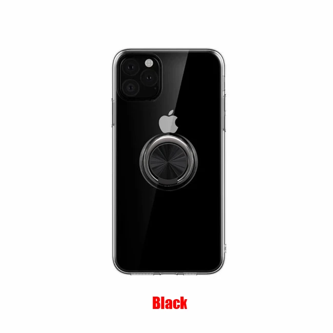 Чехол для iPhone 11 Pro Max, прозрачный чехол для iPhone 11 Pro Max с кольцом на палец, держатель для телефона, прозрачный чехол - Цвет: Черный